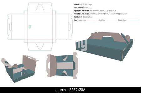 Pizza-Box große Verpackungsvorlage selbstverriegelt die Cut-Vektor Stock Vektor