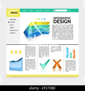 Realistische Infografik Design Website Vorlage mit Marketing Pyramide Grafik bunt Balken Kontrollmarken Band Banner Text Vektor Illustration Stock Vektor