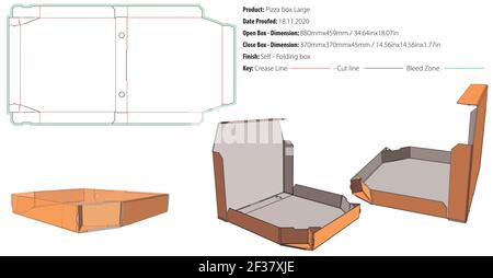 Pizza-Box große Verpackungsvorlage selbstverriegelt die Cut-Vektor Stock Vektor