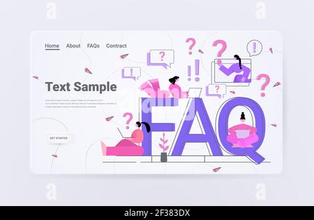 Geschäftsleute stellen Fragen und erhalten Antworten in der Nähe FAQ Wort online Häufig gestellte Fragen zum Support Center Stock Vektor