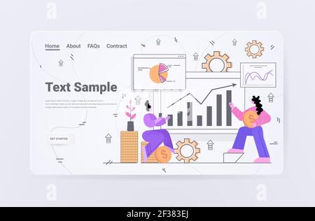 Geschäftsfrauen analysieren Diagramme und Grafiken Datenanalyse Prozess digitales Marketing Planung der Unternehmensstrategie Stock Vektor