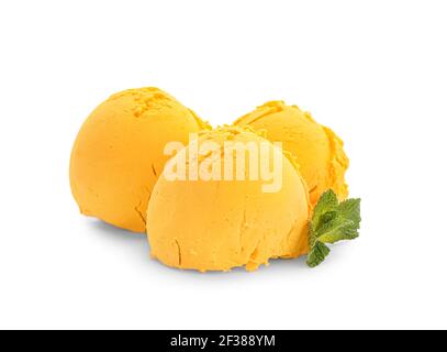 Lecker mango Eis auf weißem Hintergrund Stockfoto