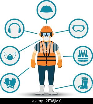 Vektor für Gesundheit und Sicherheit der Arbeitnehmer. Abbildung des Zubehörs zum Schutz Stock Vektor