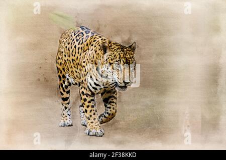 Jaguar Walking digitale Aquarell-Illustration Stockfoto