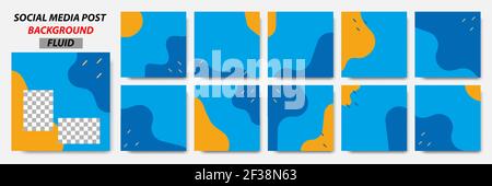 Set Sammlung von quadratischen Banner Layout Vorlage Hintergrund in blau, orange Farbe und memphis Punktmuster Stock Vektor