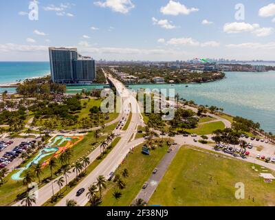 Haulover Park Miami Beach FL mit Luftdrohne aufgenommen Stockfoto
