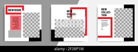 Minimales Design Hintergrund Vektor-Illustration in schwarz rot weiß Rahmen Farbe. Editierbare quadratische abstrakt vintage, geometrische Streifen Linie Form Banner temp Stock Vektor