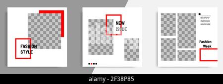 Minimales Design Hintergrund Vektor-Illustration in schwarz rot weiß Rahmen Farbe. Editierbare quadratische abstrakte moderne geometrische Form Banner-Vorlage für soci Stock Vektor