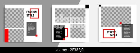 Minimales Design Hintergrund Vektor-Illustration in schwarz rot weiß Rahmen Farbe. Editierbare quadratische abstrakte moderne geometrische Form Banner-Vorlage für soci Stock Vektor