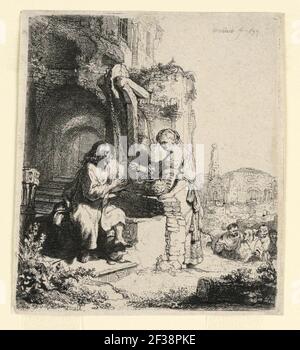 Drucken, Christus und die Frau von Samaria in Trümmern, 1634 Stockfoto