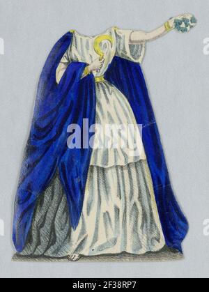 Druck, Jenny Lind Papierpuppe Kostüm, Norma aus der Oper ''Norma'', ca. 1850 Stockfoto