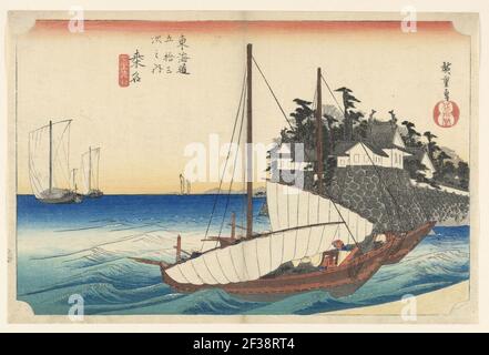 Print, Kuwana, Mündung des Kiso-Flusses, in den 53 Stationen der Tokaido-Straße (Tokaido Gojusan Tsugi-no Uchi), ca. 1834 Stockfoto