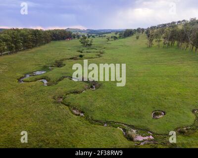 Drone Blick auf üppige grüne Felder aus dem hohen Winkel gesehen Stockfoto