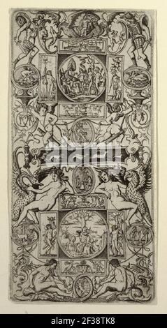 Druck, Ornamenttafel mit Orpheus und dem Urteil von Paris, ca. 1507 Stockfoto