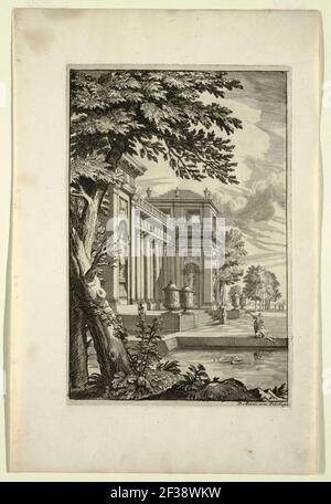 Druck, Teller in Nouveaux Livre de Paysages (Neues Buch der Landschaften), ca. 1700 Stockfoto