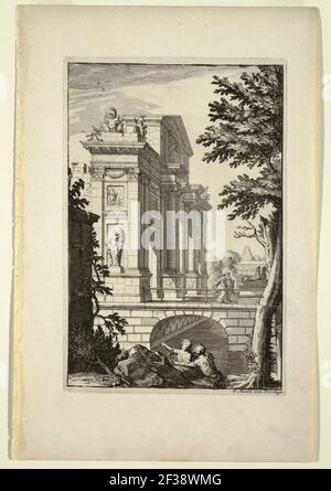 Druck, Teller in Nouveaux Livre de Paysages (Neues Buch der Landschaften), ca. 1700 Stockfoto