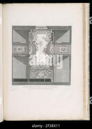 Druck, Projet du Plafond d'une Maison seise rue de Rochouard (Entwurf für die Decke des Hauses Francois Petit), Platte 95, in oeuvres de Juste-Aurèle Meissonnier (Werke von Juste-Aurèle Meissonnier), Stockfoto