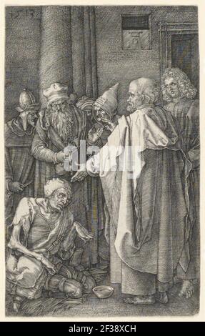 Print, S. Peter und S. John Heilung der Lahmen am Tor des Tempels, 1513 Stockfoto