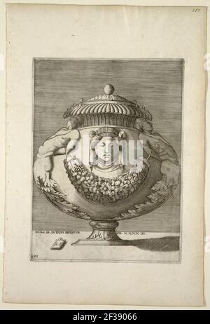 Druck, Vase mit Figuren verziert, Rinceaux, und Festoons, 1543 Stockfoto