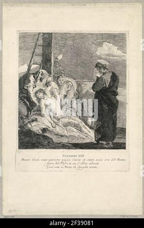 Druck, Via Crucis - Station XIII, die Deposition, ca. 1749 Stockfoto