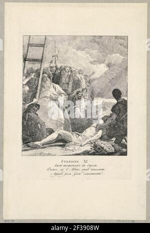 Drucken, Via Crucis - Station XI, Jesus wird ans Kreuz genagelt, ca. 1749 Stockfoto