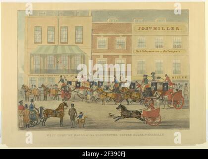 Print, West Country Mails im Gloucester Coffee House, Piccadilly, 1828 Stockfoto