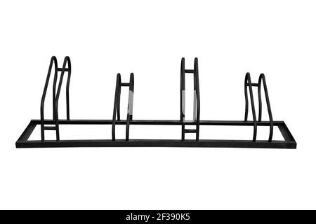 Fahrradparkplatz aus Stahl isoliert auf weißem Hintergrund, mit Clipping-Pfad. Stockfoto