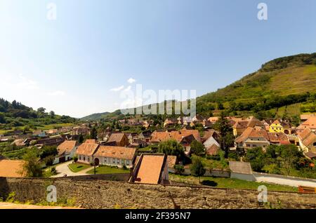 Blick von der Wehrkirche in Biertan, Rumänien Stockfoto