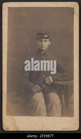 Privat Thomas J. Eagle of Co. I, 16th Ohio Infantry Regiment and Co. C, 114th Ohio Infantry Regiment in Uniform) - von Ball & Thomas' Photographic Art Gallery, 120 West Fourth Street, in der Nähe Stockfoto