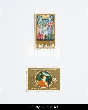 05.03.2021 Istanbul Türkei - gebrauchte und abgesagte Briefmarke. Eine in Bulgarien gedruckte Briefmarke. Sts. Cyril, Methodius, Briefmarke, Bulgarien, 1969 Stockfoto