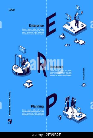 ERP, isometrisches Poster zur Planung von Unternehmensressourcen Stock Vektor