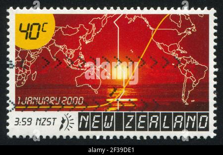 NEUSEELAND - UM 2000: Briefmarke gedruckt von Neuseeland, zeigt Jahr 2000, Millennium, um 2000 Stockfoto