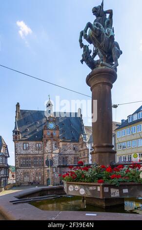 Geographie / Reisen, Deutschland, Hessen, Marburg, Marburg an der Lahn, Marktplatz, Marktbrunnen, Stadt h, Additional-Rights-Clearance-Info-not-available Stockfoto