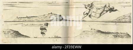 Profilo di Malvasia da Settentrione Profilo di Malvasia, veduta da Mezzo giorno - Coronelli Vincenzo - 1688. Stockfoto