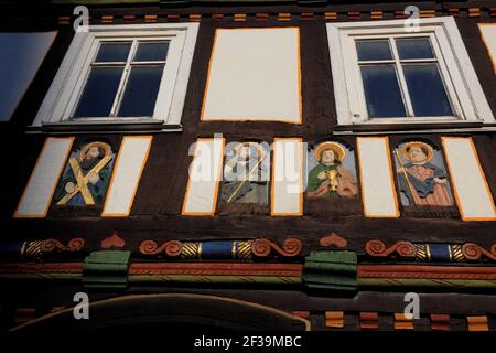 Elf Apostel Haus, ältestes Stadthaus, ca. 1500, in Tann in der Rhön, Kreis Fulda, Hessen, Deutschland / Elf-Apostel-Haus, ältestes Bürgerhaus, Landkreis Stockfoto