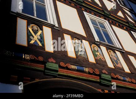 Elf Apostel Haus, ältestes Stadthaus, ca. 1500, in Tann in der Rhön, Kreis Fulda, Hessen, Deutschland / Elf-Apostel-Haus, ältestes Bürgerhaus, Landkreis Stockfoto