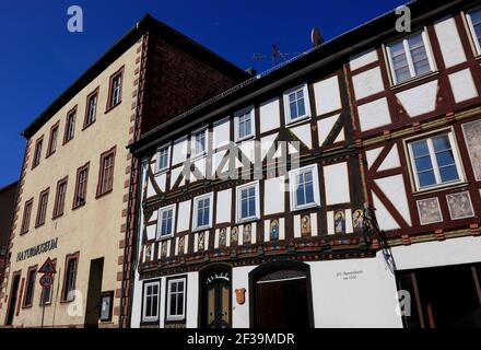 Elf Apostel Haus, ältestes Stadthaus, ca. 1500, in Tann in der Rhön, Kreis Fulda, Hessen, Deutschland / Elf-Apostel-Haus, ältestes Bürgerhaus, Landkreis Stockfoto