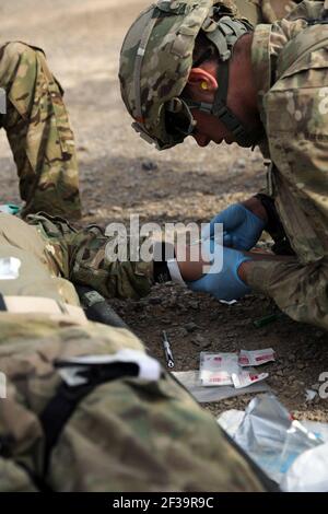 PRT Farah führt medizinische Evakuierungsschulung mit Charlie Co., 2-211th Aviation Regiment an Forward Operating Base Farah 130109 durch Stockfoto