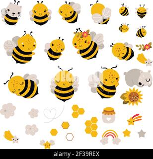 Bienen Set Honig Clipart handgezeichnete Bienenhonig Elemente Stock Vektor
