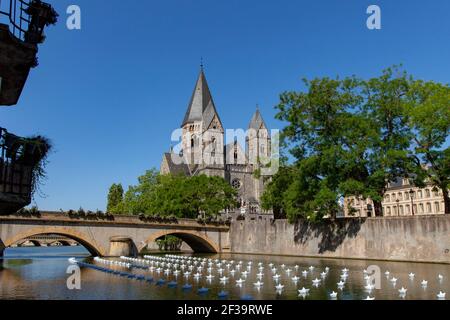 Metz (Nordostfrankreich): „Tempel Neuf“, evangelische Kirche am Moselufer Stockfoto