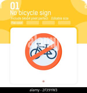 Kein Fahrrad-Schild mit hochwertiger flacher Farbgebung isoliert auf weißem Hintergrund. Vektor-Illustration trendige Element dünne flache Zeichen Symbol für ui, ux, wir Stock Vektor