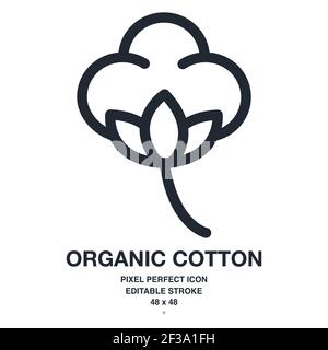 Organic Baumwolle Blume Umriss Symbol Vektor Illustration. Pixel-perfekte und bearbeitbare Kontur. 48 x 48. Stock Vektor