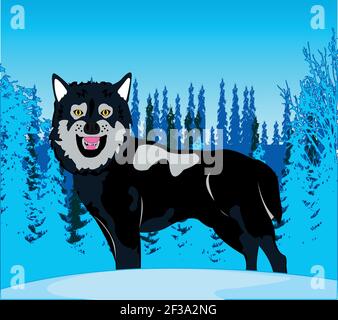 Vektor-Illustration der wilden Tierwelt Wolf und Winterwald Stock Vektor