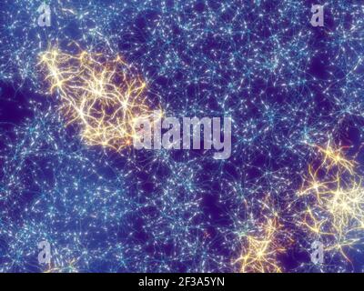 3D Illustration von Nervenzellen des menschlichen Gehirns.neuronales Brennen - Neuronen kommunizieren über elektrische Signale. Stockfoto