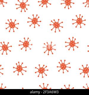 Coronavirus niedliches Muster. Nahtlose Wiederholung Hintergrund covid Virus. Abstrakte Illustration von Bakterien, Keimen. Handgezeichnetes flaches Design für Stoff, Gesicht Stock Vektor
