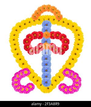 Native Symbol Macht der Liebe, aus Blumen. Isolierte handgemachte Fotocollage Stockfoto