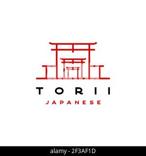 Japanisches Torii-Haus / Torii Gate Hipster Logo Vektorgrafik Stock Vektor