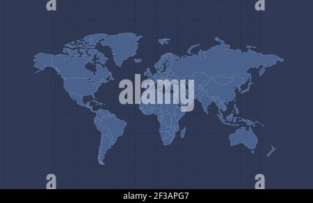 Weltkarte, einzelne Zustände, Infografiken blau flaches Design blank Stockfoto