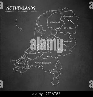 Niederlande Karte, administrative Teilung trennt Regionen und Namen, Design-Karte Tafel Kreidetafel Vektor Stock Vektor