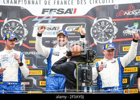 BLAISE Mathieu (Fra), Alpine A 110 Europa Cup Team Racing Technology, Portrait, FEBREAU Julien, SEVESTRE Marc (Fra), Alpine A 110 Europa Cup Team Autosport GP, Portrait Podium Herren Rennen 1 während der 2019 FFSA GT4 französisch Meisterschaft, vom 19. Bis 22. april, in Nogaro, Frankreich - Foto Jean Michel Le MEUR / DPPI Stockfoto